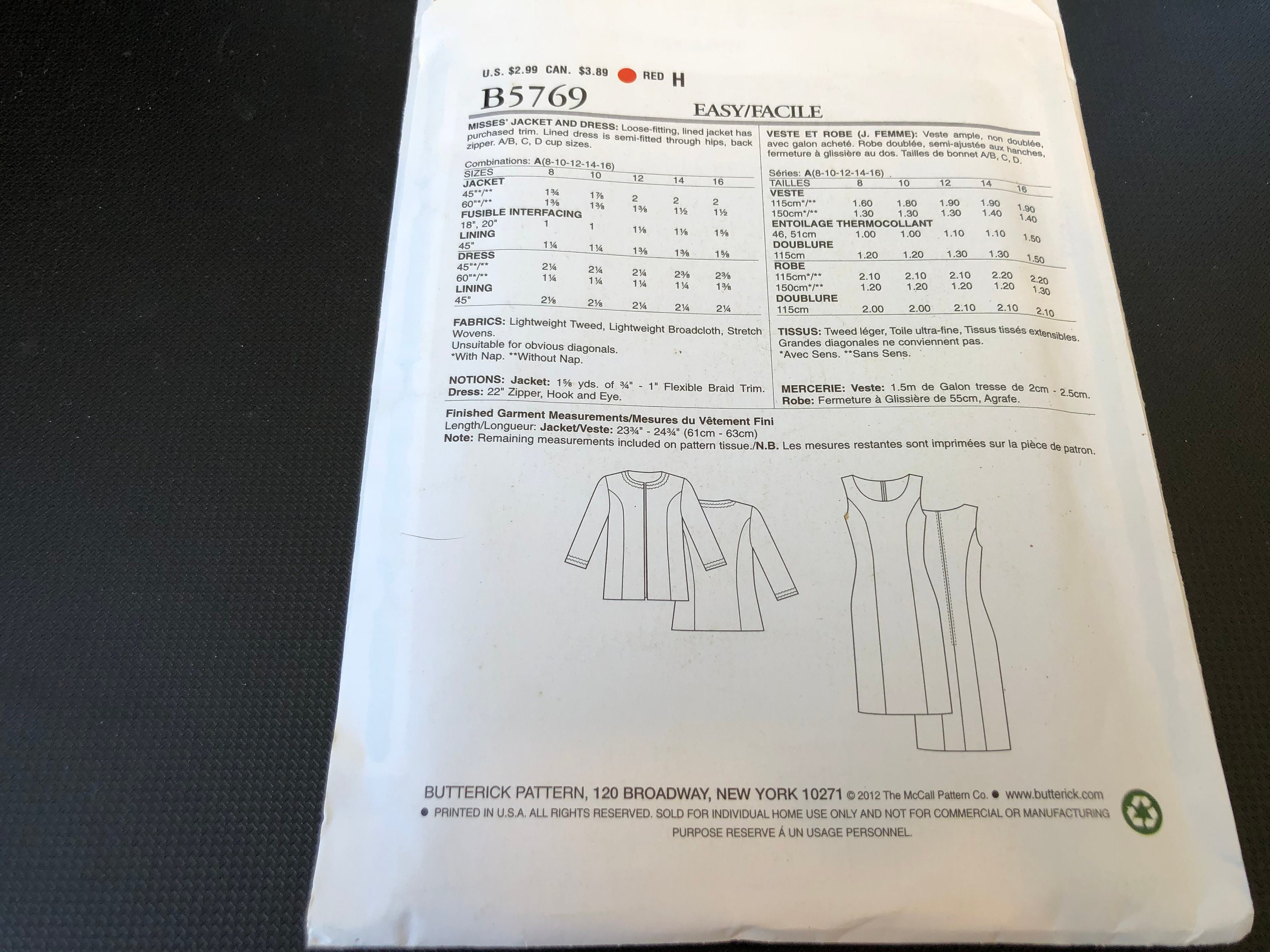 Butterick Pattern B5769 Ms EZ SEE & SEW Lined Dress and Jacket - Etsy