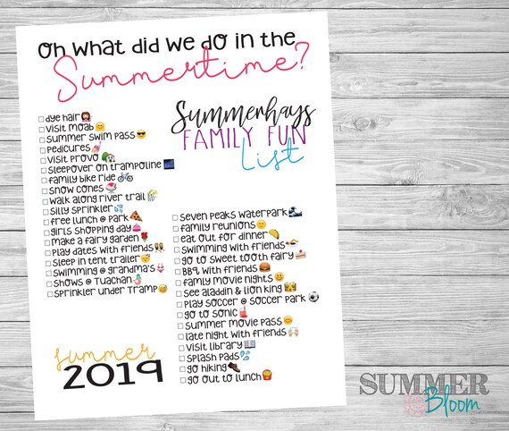 Custom Summer Family Fun Bucket Live List Poster With Fun Etsy