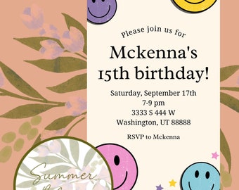 Smiley Face Birthday Invitation