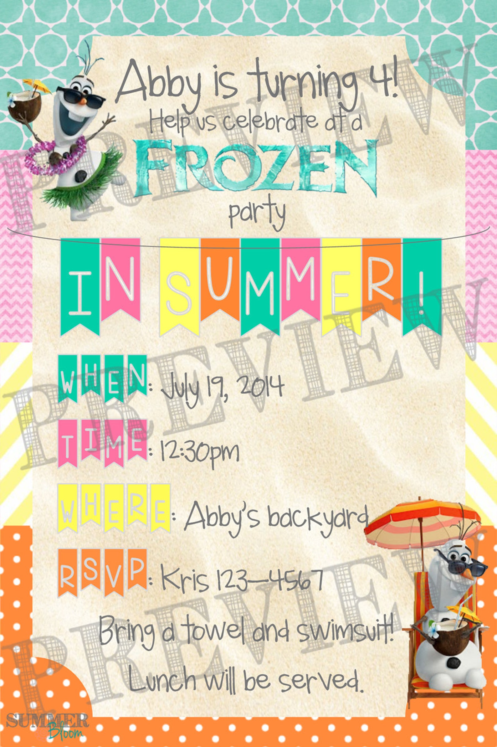 Frozen Olaf in Summer Birthday Invitation - Etsy