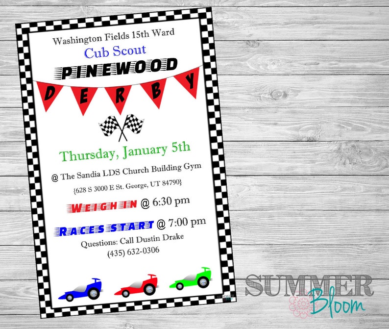 Cub Scout S Pinewood Derby Invitation Etsy
