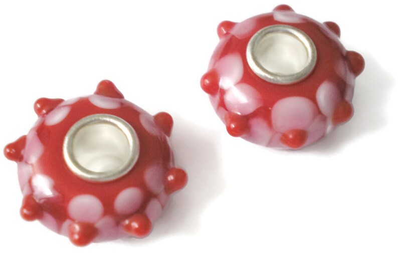 2 beads - one pair Sweet Hearts and Flowers ~ MURANO Lampwork Charm Beads