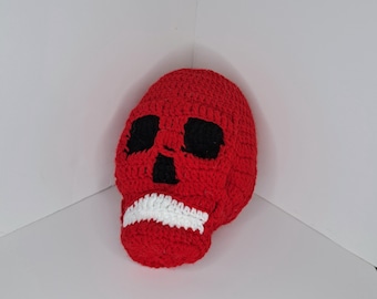 Crochet Skull Decor – Handmade Gothic Halloween Decoration, Creepy Shelf Decor & Goth Gift