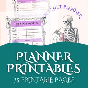 Gothic Crochet Planner PDF - Skeleton Crochet Organizer, Project Tracker, WIP & Yarn Inventory