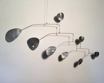 Metal Modernist Lg Mobile Modern Art Home Decor Sculpture Brushed Aluminum and Stainless Steel Hanging Kinetic Movement