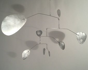 Metal Mobile M Modern Art Home Decor Sculpture Brushed Aluminum and Stainless Steel Hanging Kinetic Shapes Modernist