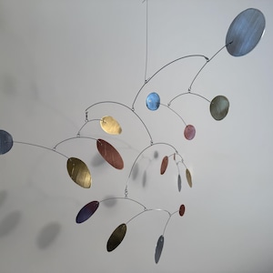 Modern Hanging Metal Mobile Eucalyptus Small 27&quot;w x 19&quot;h Nursery Art Home Decor 3 Metals