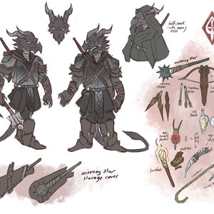 Niestandardowe zlecenie DND, projektowanie postaci, odgrywanie ról, arkusz referencyjny Dungeons and Dragons, ilustracja cyfrowa, kreskówka, prezenty świąteczne ttrpg