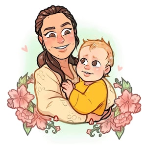 Custom portrait cartoon anime valentine's Day mothers day couple art gift for him gift for her birthday family portrait personalized digital
