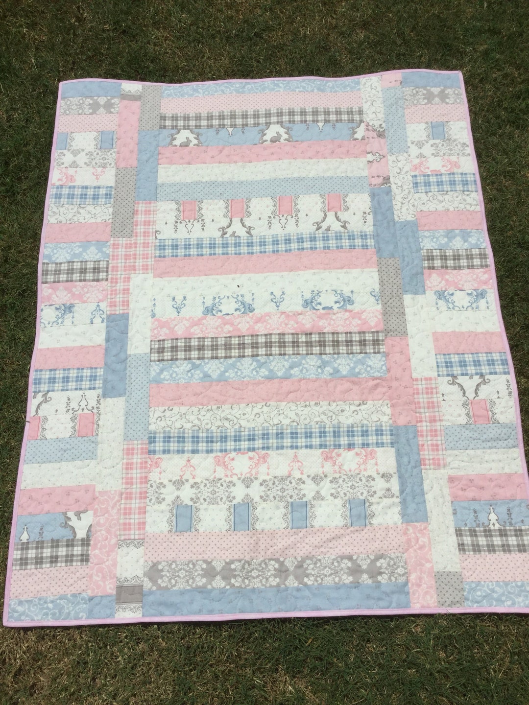 Baby Quilt for Boy or Girl in Soft Pink Blue and Gray Free Etsy