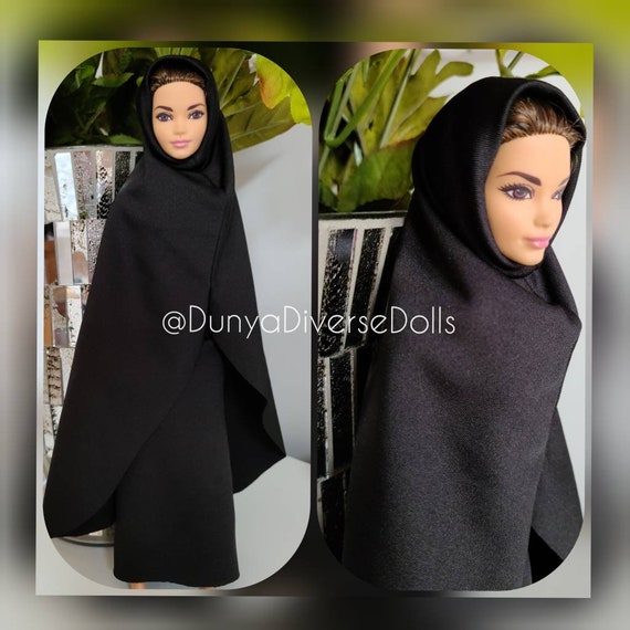 Tenue de poupée noire abaya musulmane hijab hijarbie faite à la main  uniquement.