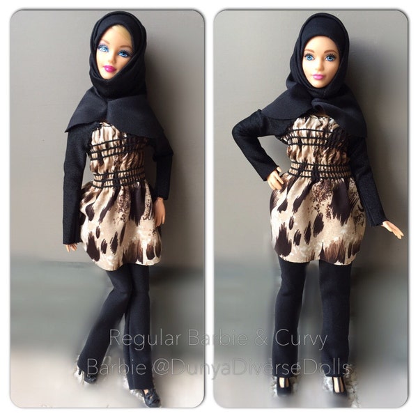 Handmade Hijabi Curvy Barbie and regular Barbie clothing   Tunic with pants