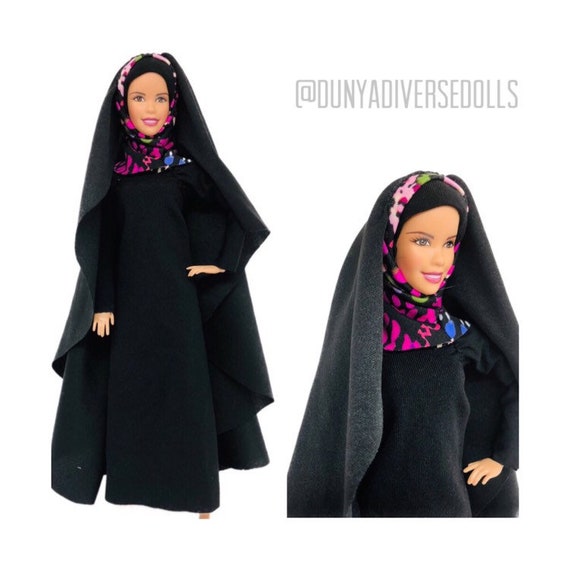 Doll Handmade Black Muslim Robe Dress Long Sleeve Gown Clothes for 12 in