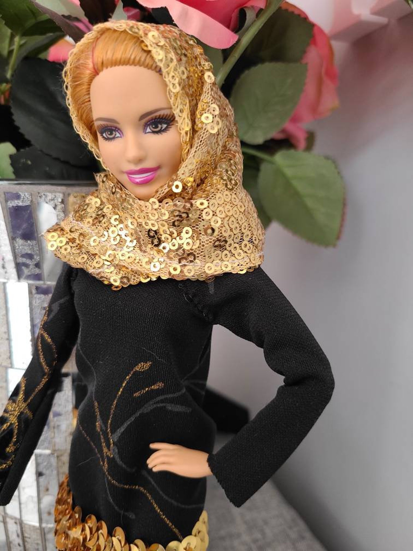 Barbie clothes Gold And Black Muslim Hijab hijarbie doll | Etsy