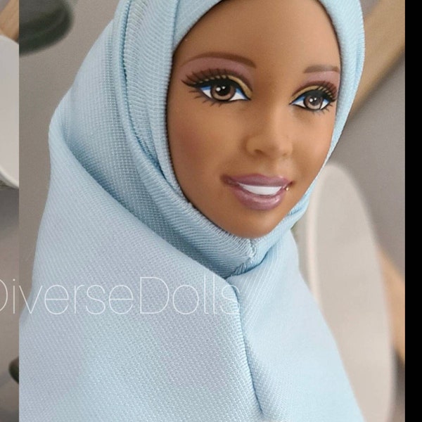 Handmade doll Blue Hijab Muslim Hijab.  Fits Fulla, curvy and regular dolls.