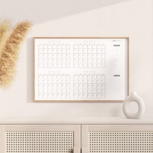 Blank Semester Printable Calendar Planner, Minimalist Printable Large Wall Calendar, 4 Blank Month View with Goals and Notes
