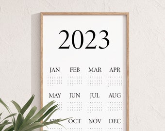 2023 Minimalist Large Wall Calendar, Modern Yearly Printable Vertical Calendar, 12 Month View, PRINTABLE