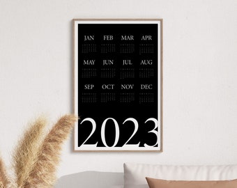 Calendrier mural grand minimaliste 2023, calendrier vertical imprimable annuel moderne, vue de 12 mois, imprimable