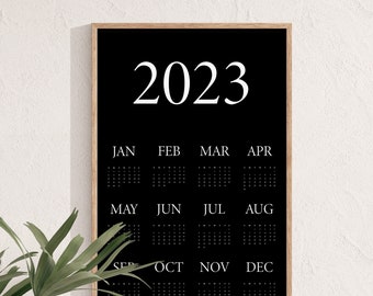 Calendrier mural grand minimaliste 2023, calendrier vertical imprimable annuel moderne, vue de 12 mois, imprimable