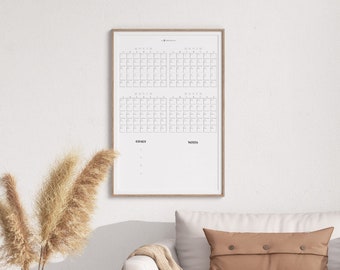 Planificateur de calendrier imprimable de semestre vierge, grand calendrier mural imprimable minimaliste, vue de 4 mois vierges avec objectifs et notes