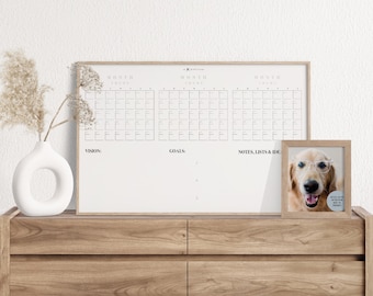 Blank Quarterly Printable Calendar Planner, Minimalist Large Wall Calendar, 3 Blank Month View with Vision, Goals and Notes, Lists & Ideas