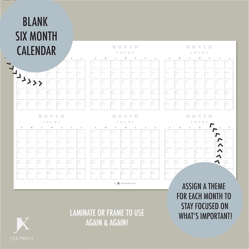 Blank Six Month Printable Calendar Planner Minimalist Large Wall Blank Six Month Printable Calendar Planner Minimalist Large Wall