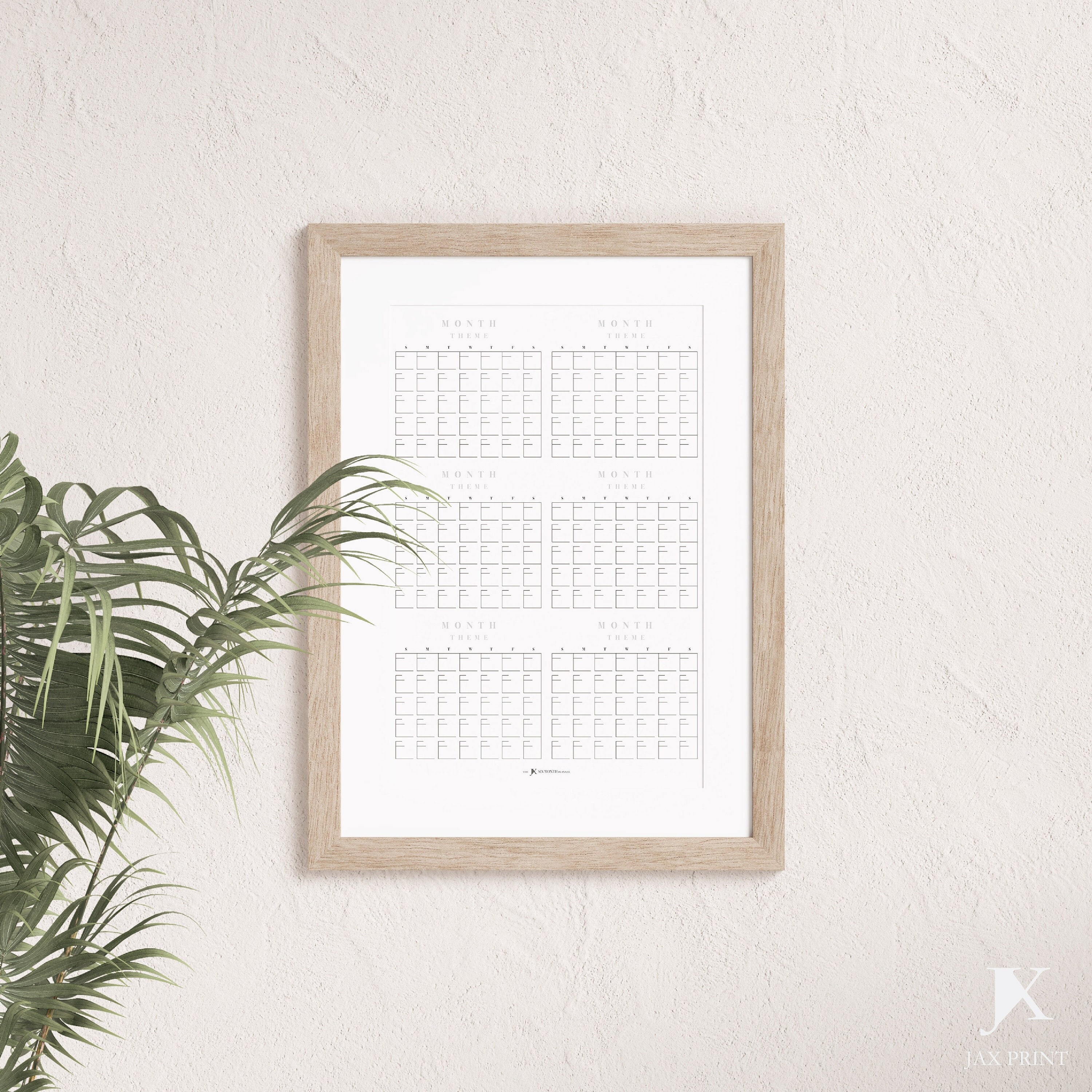 Blank Six Month Printable Vertical Calendar Planner, Minimalist Large ...