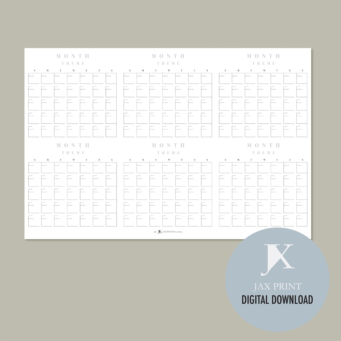 Blank Six Month Printable Calendar Planner, Minimalist Large Wall ...