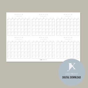 Blank Six Month Printable Calendar Planner, Minimalist Large Wall ...