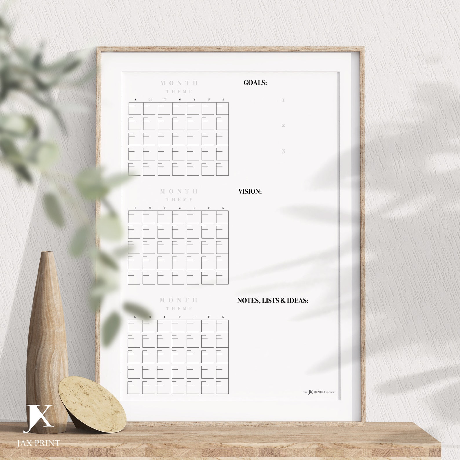 Blank Quarterly Printable Calendar Planner, Minimalist Large Wall ...