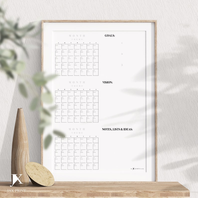 Blank Quarterly Printable Calendar Planner, Minimalist Large Wall ...