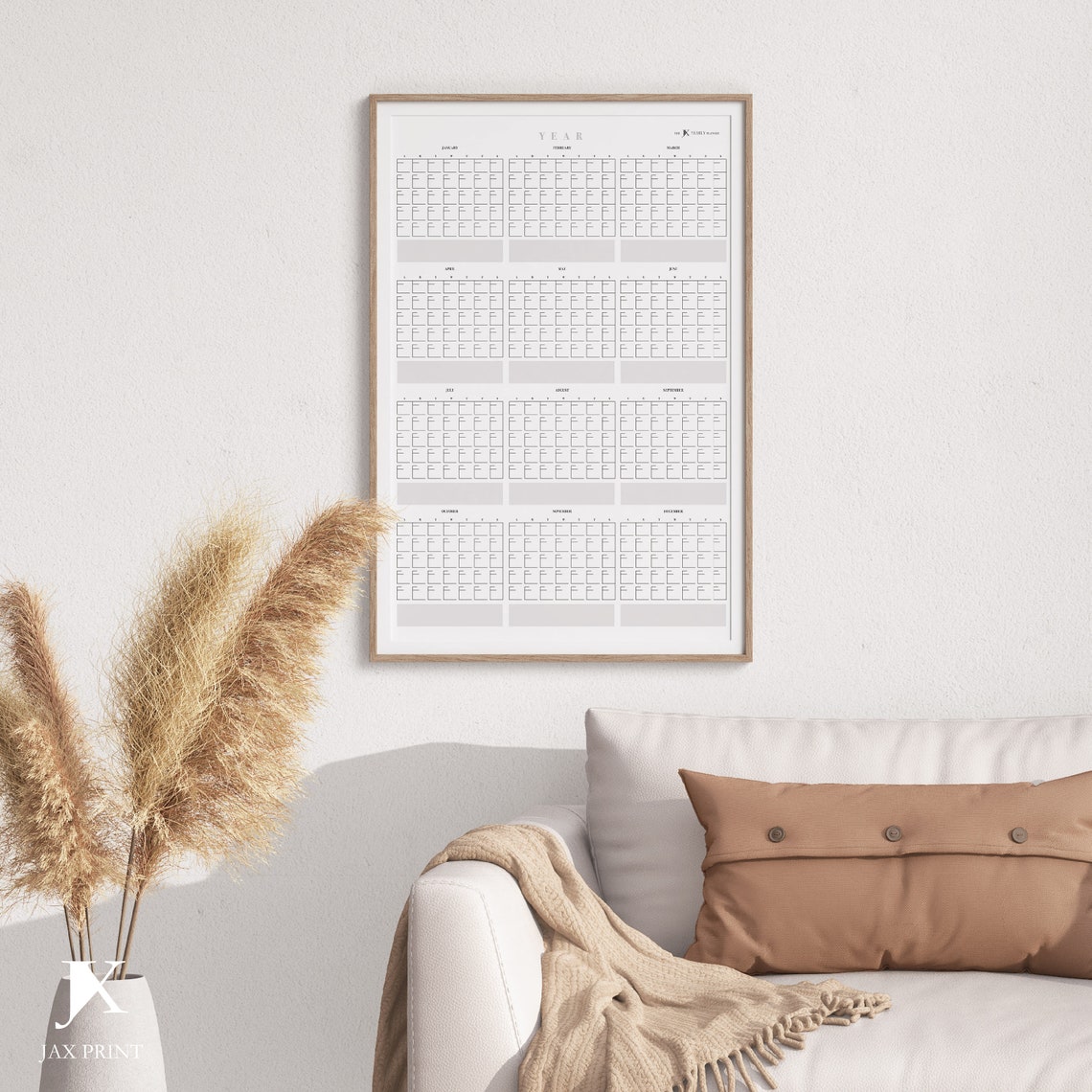 Blank Yearly Printable Vertical Calendar Planner, Minimalist Large Wall ...