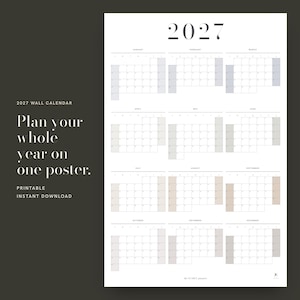 May include: A 2027 wall calendar poster featuring a twelve-month grid layout. The design includes the text 2027 at the top, with months from January to December organized in rows. The calendar displays days of the week and numerical dates.