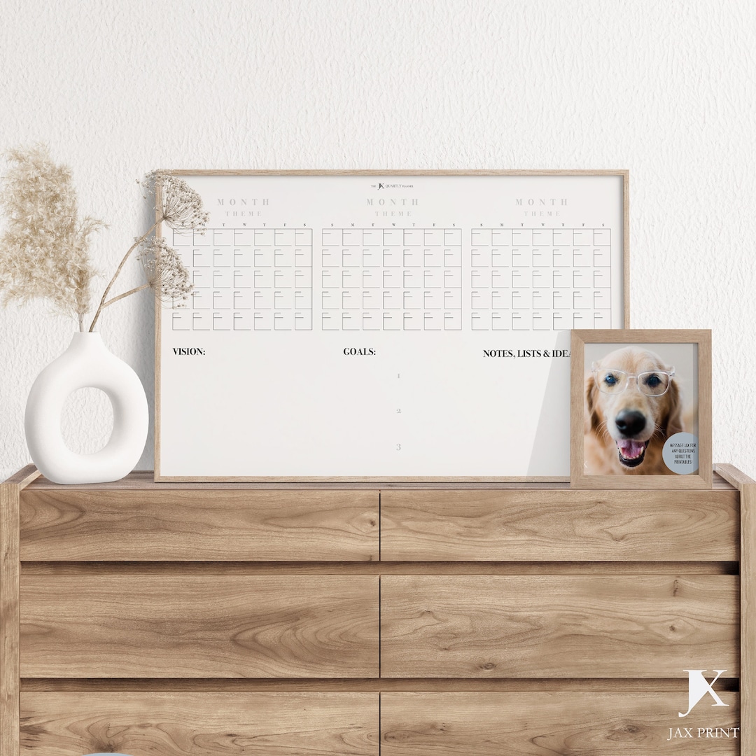 Blank Quarterly Printable Calendar Planner, Minimalist Large Wall ...