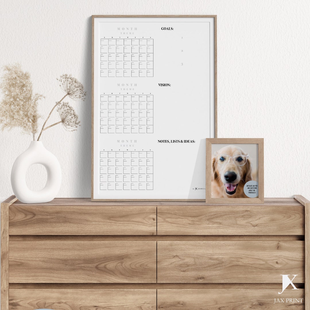 Blank Quarterly Printable Calendar Planner, Minimalist Large Wall ...