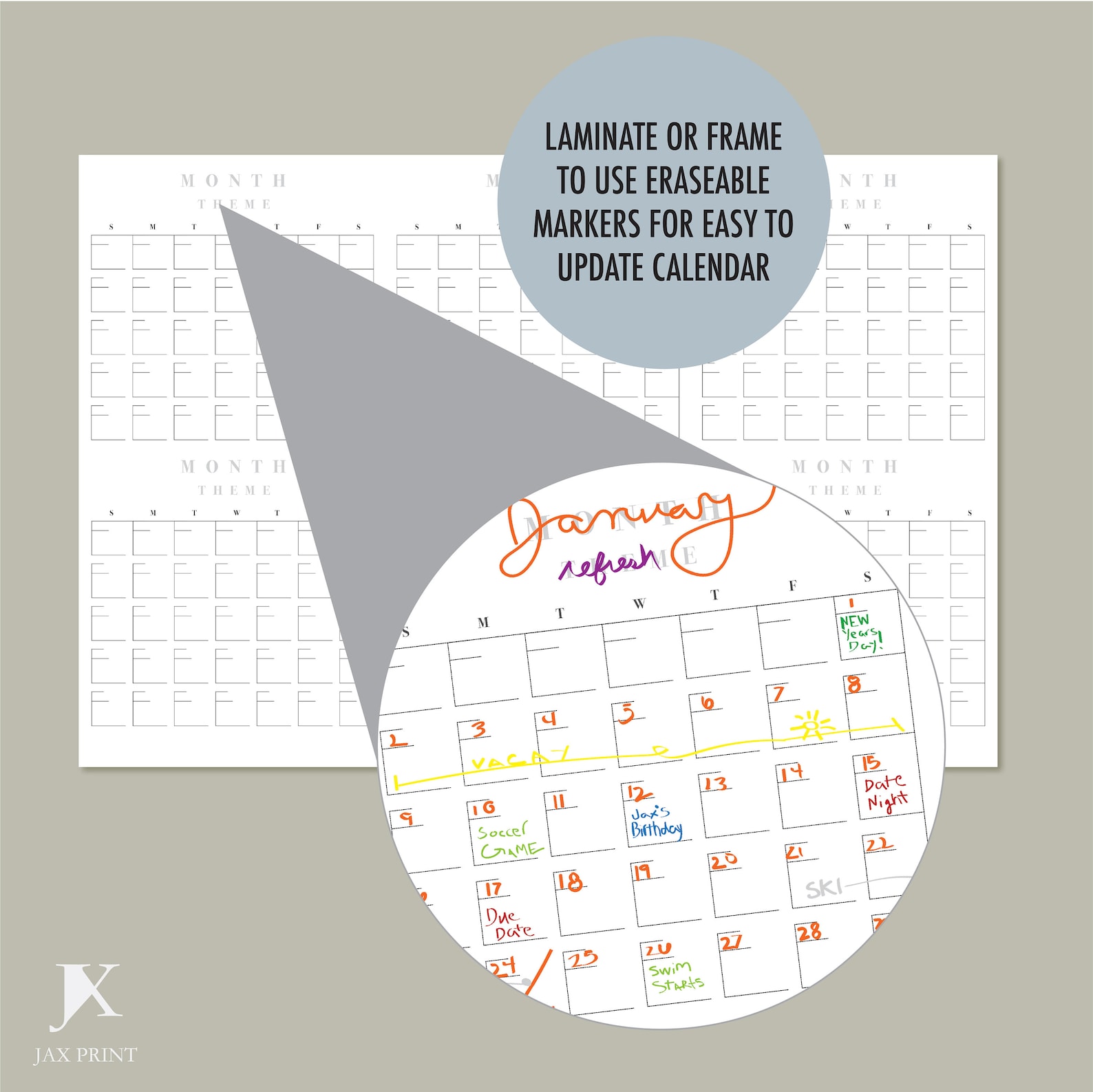 Blank Six Month Printable Calendar Planner, Minimalist Large Wall ...