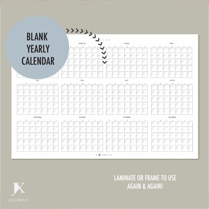 Blank Yearly Printable Calendar Planner, Minimalist Large Wall Calendar, 12 Blank Month View, Dry Erase Calendar image 4