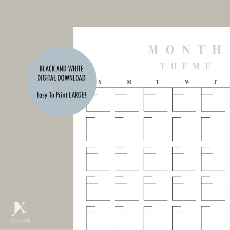 Blank Quarterly Printable Calendar Planner, Minimalist Large Wall ...