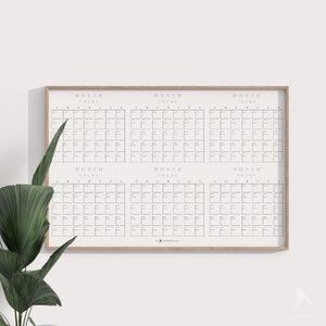 Blank Yearly Printable Calendar Planner, Minimalist Large Wall Calendar, 12 Blank Month View, Dry Erase Calendar image 7