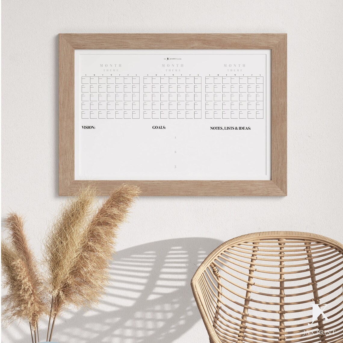 Blank Quarterly Printable Calendar Planner, Minimalist Large Wall ...