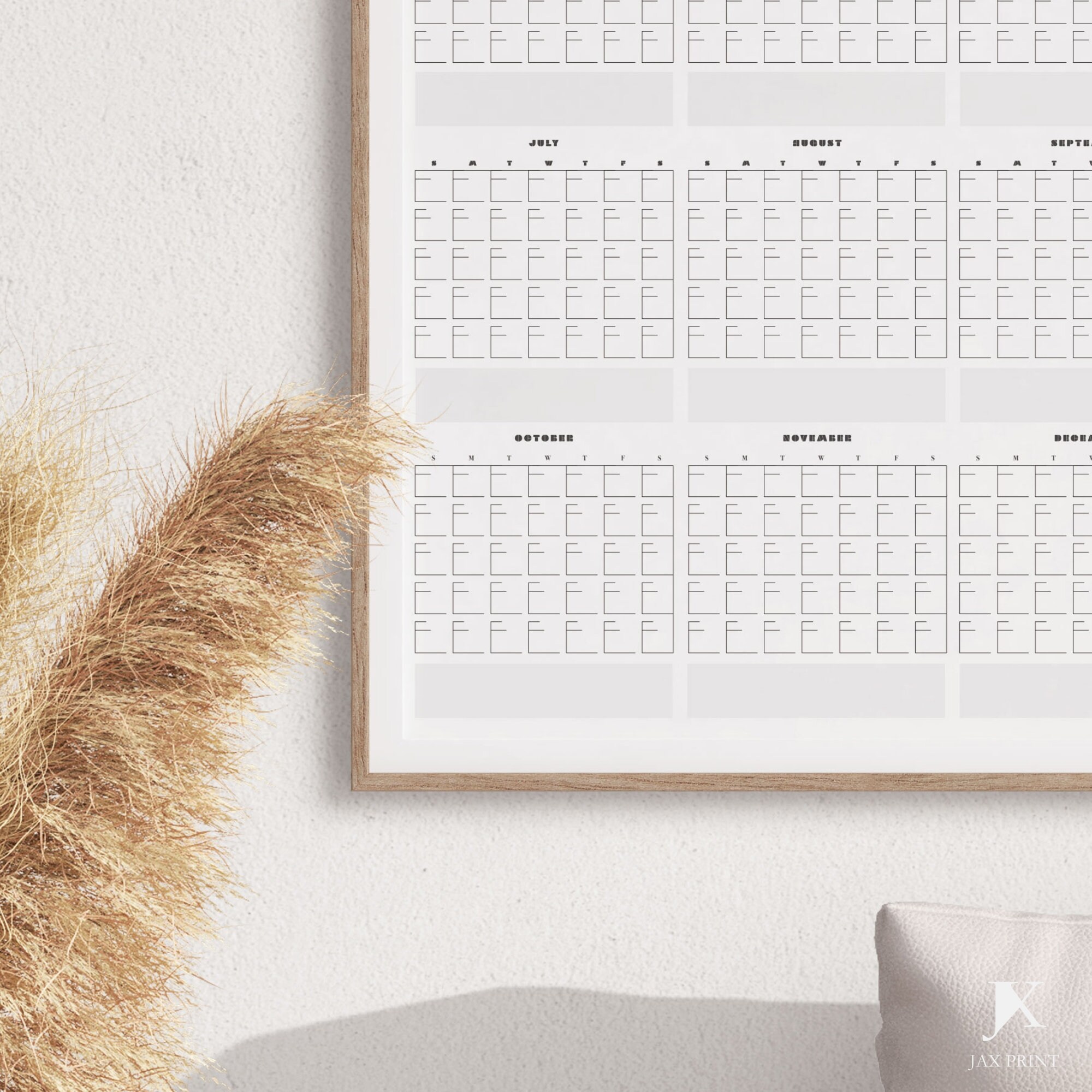 Retro Woodblock Blank Yearly Printable Vertical Calendar Planner, Minimalist Large Wall Calendar ...