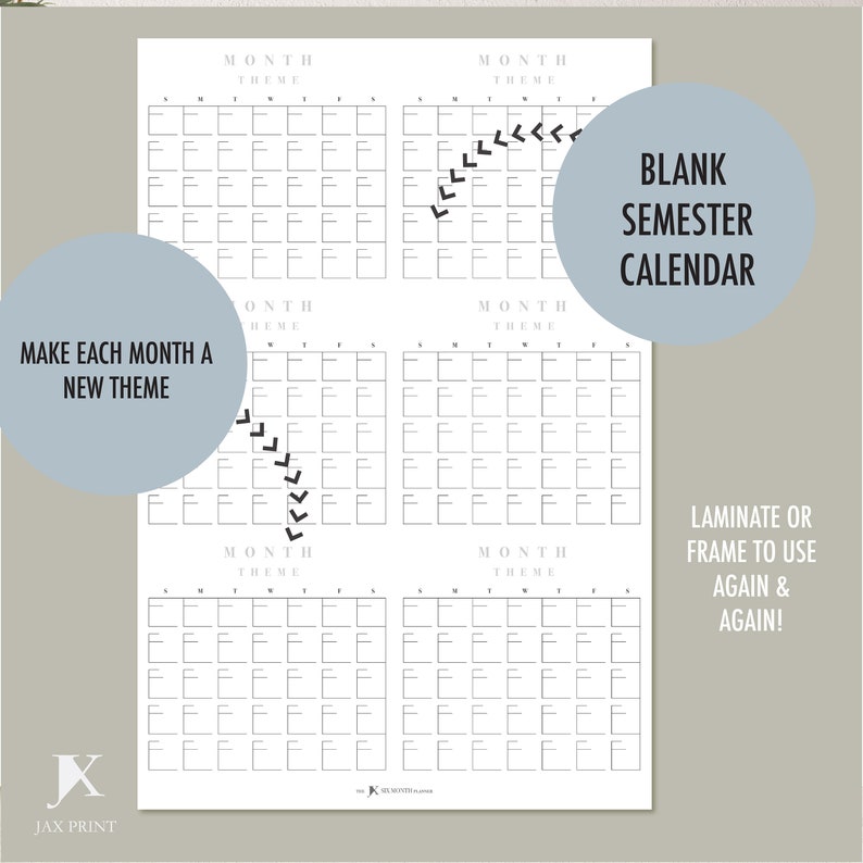 Blank Six Month Printable Vertical Calendar Planner, Minimalist Large ...