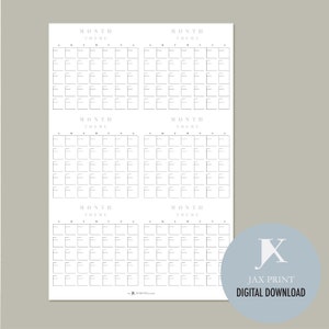 Blank Six Month Printable Vertical Calendar Planner, Minimalist Large ...
