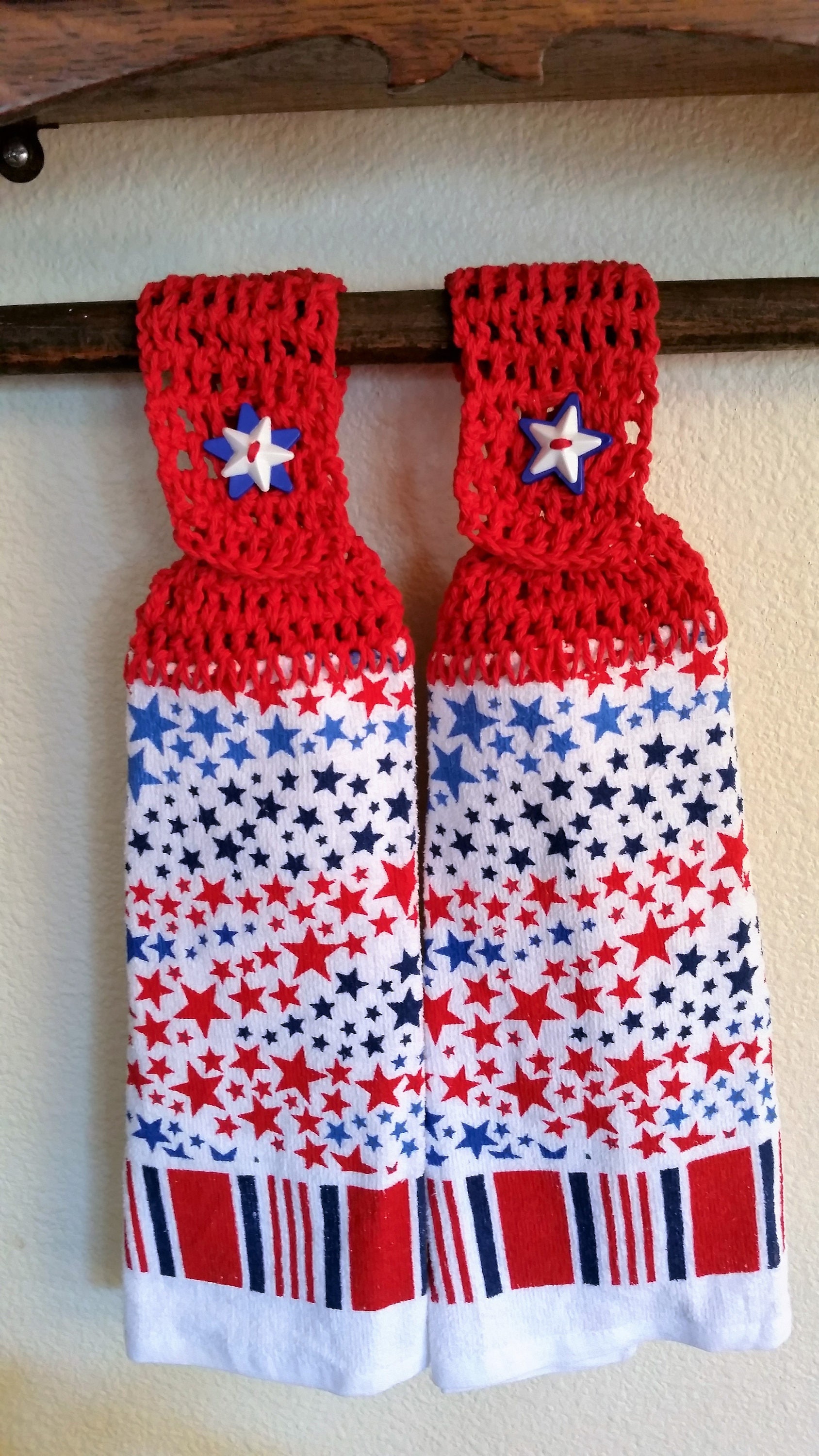 Rojo blanco y azul toalla de cocina colgante de doble cara | Etsy