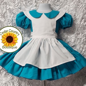 Alice in Wonderland Puffy Sleeve Dress with Apron Halloween Costume Infant Baby Toddler Girl, Alice in Wonderland Costume Dress
