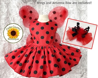 Ladybug Lady Bug Dress Halloween Costume Infant Baby Toddler Girl, Lady Bug Ladybug Costume Dress with wings & Bow