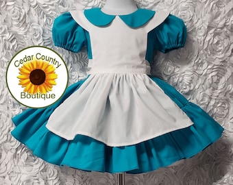 Alice in Wonderland Puffy Sleeve Dress with Apron Halloween Costume Infant Baby Toddler Girl, Alice in Wonderland Costume Dress