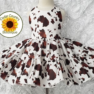 Pony Print Cowgirl Halter Dress with full twirly skirt, Cowgirl Costume Infant Baby Toddler Girl, Cowgirl Cow Costume Dress