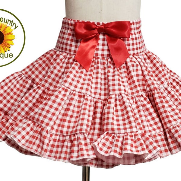 Fluffy Gingham Check Twirly Square Dance Skirt with Elastic Waist Infant, Baby, Toddler, Girls Adult Sizes Your Choice of 9 Gingham Colors