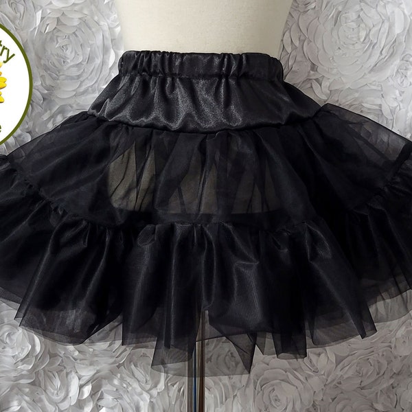Two Layer Black Organdy and Satin Fluffy Petticoat, Square Dance Petticoat for Twirly Skirt Dresses Infant Baby Toddler Girls Can Can